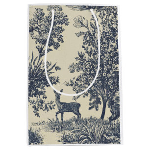 Deer Toile Pattern Woodland Scenic Botanical Medium Gift Bag