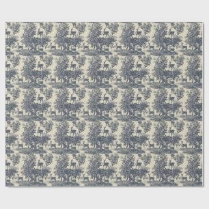 Deer Toile Pattern Woodland Scenic Botanical Wrapping Paper