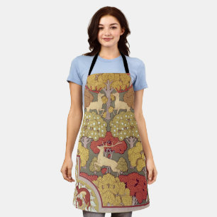 Deer &Tree,Squirrel,Bird,Rowan Berries Art Nouveau Apron
