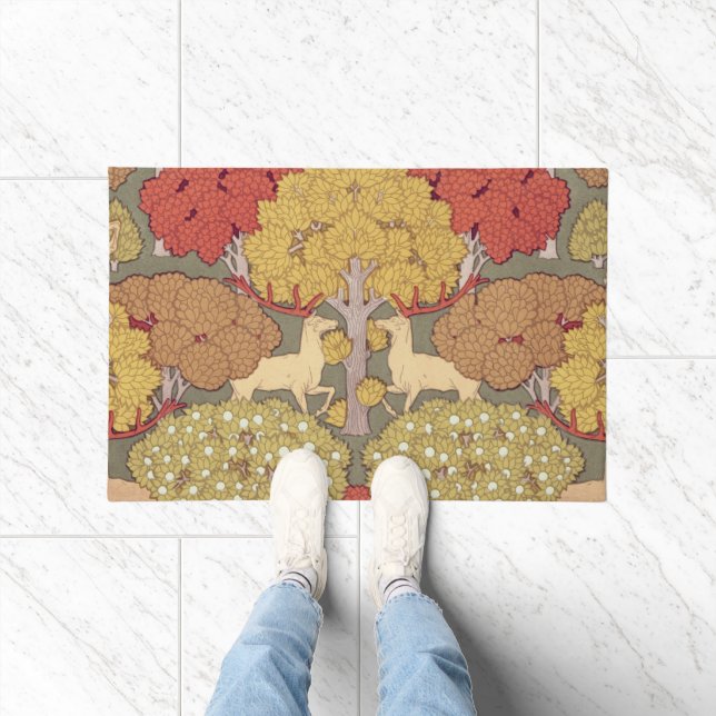 Deer &Tree,Squirrel,Bird,Rowan Berries Art Nouveau Doormat (Indoor)