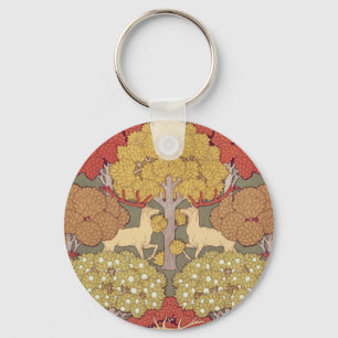 Deer &Tree,Squirrel,Bird,Rowan Berries Art Nouveau Key Ring