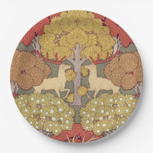Deer &Tree Squirrel Bird Rowan Berries Art Nouveau Paper Plate