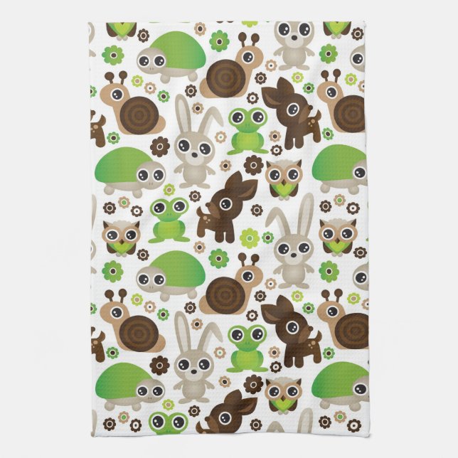 deer turtle bunny animal wallpaper tea towel (Vertical)