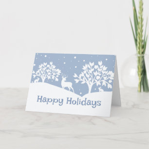 Deer under Snowy Trees Holiday Greeting Card