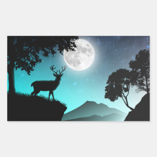 Deer under the turquoise moon rectangular sticker
