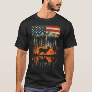 Deer Usa Flag Outdoor Hiking T-Shirt