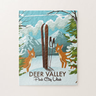 Deer Valley Park City Utah ski Travel poster Jigsaw Puzzle