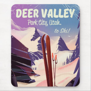 Deer Valley, Park City, Utah, Ski travel poster. Mouse Pad