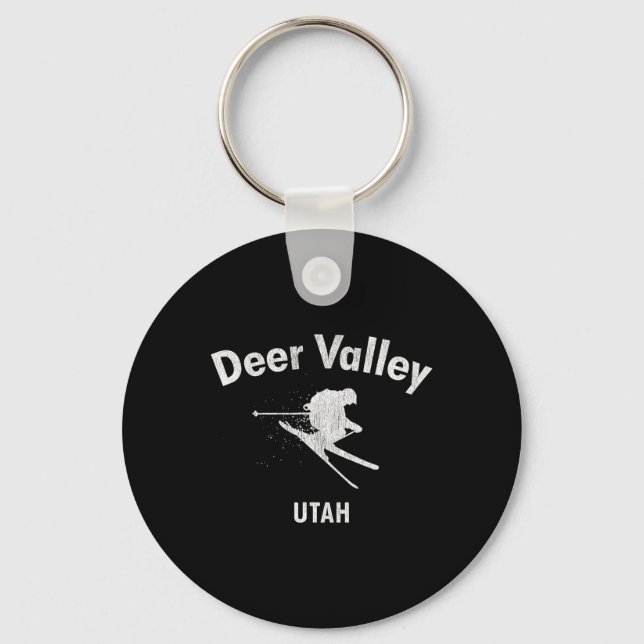 Deer Valley Skiing Tee Utah Ski  Key Ring (Front)