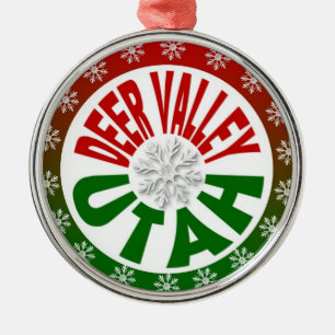 Deer Valley Utah red green snowflake ornament