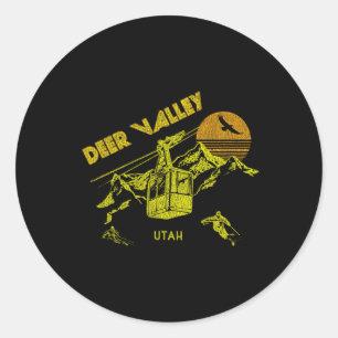 Deer Valley Utah Retro Skiing Tee Classic Round Sticker
