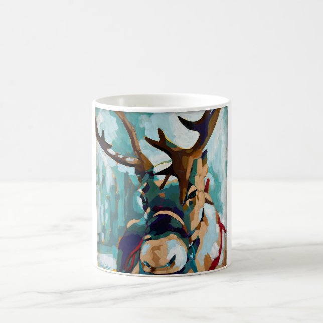 Deer w/ Antlers Painting - Gift for Animal Lovers Coffee Mug (Center)