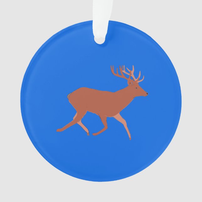 Deer Walking Festive Blue Background   Ornament (Front)