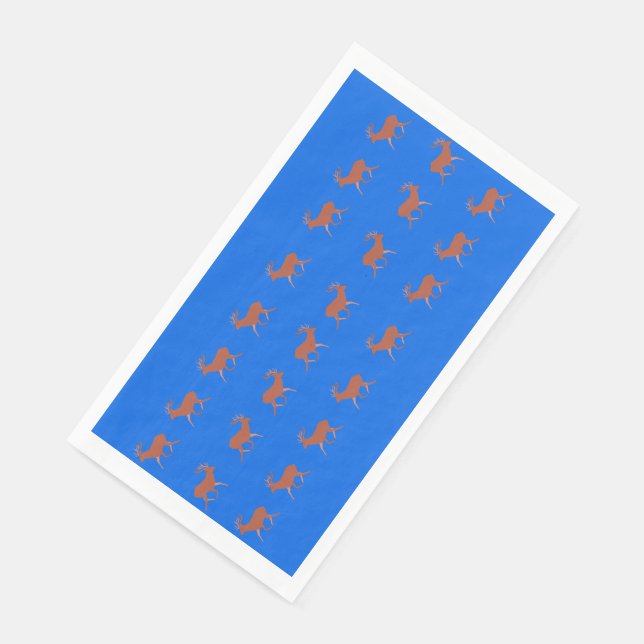 Deer Walking Festive Pattern Blue Background Napkin (Corner)