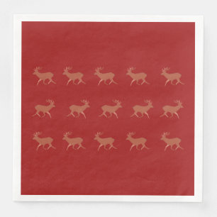 Deer Walking Festive Pattern Red Brown Background Napkin