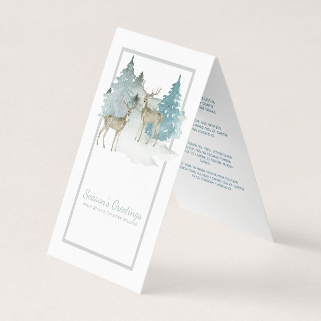 Deer Watercolor Seasons Greetings Mini Greetings Business Card (Front)