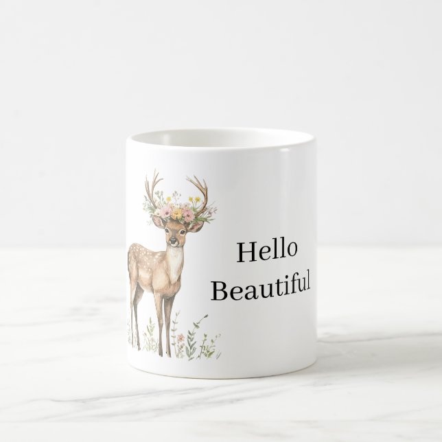 Deer wearing Flowers Coffee Mug (Center)