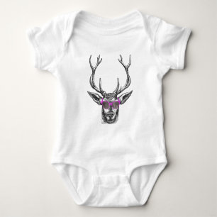 Deer wearing Pink Sunglasses Baby Bodysuit
