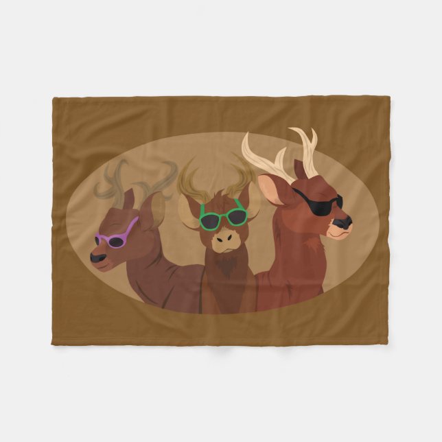 Deer Wearing Sunglasses Fleece Blanket (Front (Horizontal))