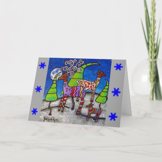 Deer Wearing Sweaters Christmas Card (Front)