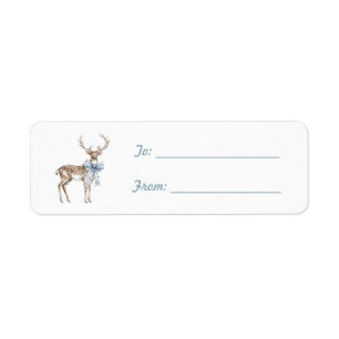 Deer White Blue Bow Christmas Return Address Label