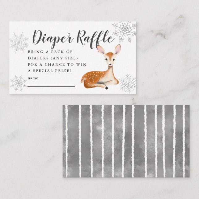 Deer Winter Baby Shower Grey Diaper Raffle Ticket Enclosure Card (Front/Back)