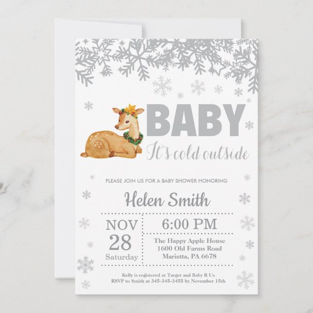 Deer Winter Baby Shower Snowflake Invitation (Front)