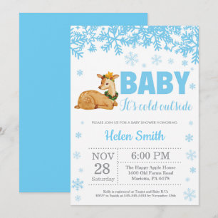 Deer Winter Blue Boy Baby Shower Snowflake Invitation