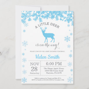 Deer Winter Boy Baby Shower Snowflake Invitation