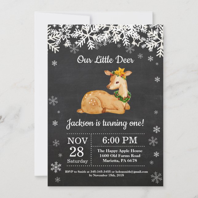 Deer Winter Boy Birthday Invitation (Front)