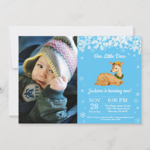 Deer Winter Boy Birthday Photo Invitation