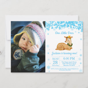 Deer Winter Boy Birthday Photo Invitation
