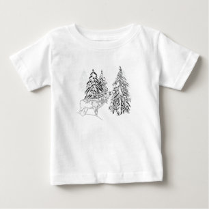 Deer , winter, forest, Christmas trees, monochrome Baby T-Shirt