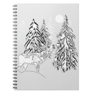 Deer , winter, forest, Christmas trees, monochrome Notebook