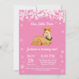 Deer Winter Girl Birthday Invitation