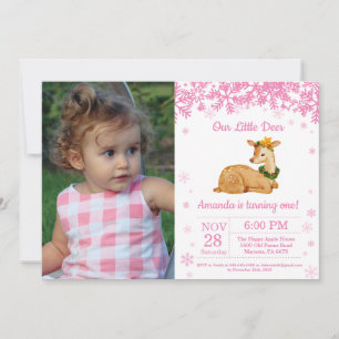 Deer Winter Girl Birthday Photo Invitation