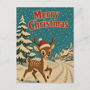 Deer Winter Lane Animal Christmas Postcard