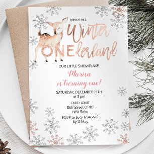 Deer Winter ONEderland Birthday Invite Rose Gold