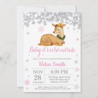 Deer Winter Pink Girl Baby Shower Snowflake