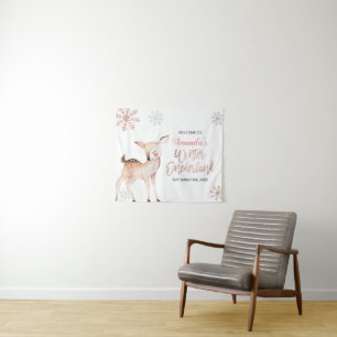 Deer Winter Snowflakes ONEderland Welcome Sign Tapestry