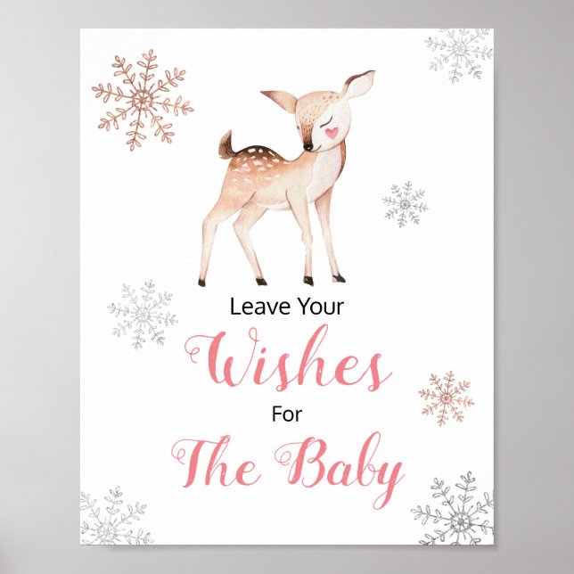 Deer Winter Snowflakes ONEderland Wishes for Baby Poster (Front)