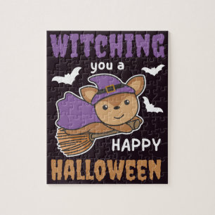 Deer Witch Witches Witching You A Happy Halloween Jigsaw Puzzle