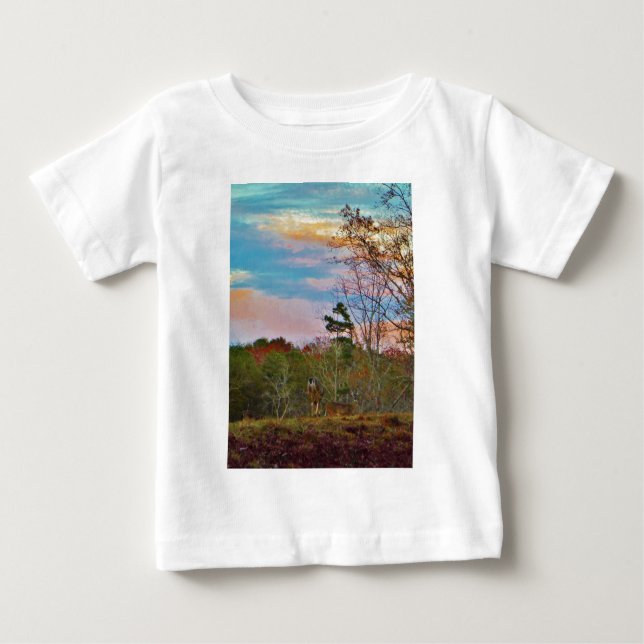 Deer with a Pink blue sky Baby T-Shirt (Front)