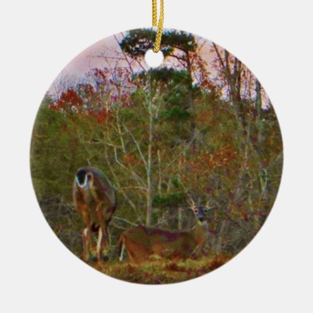 Deer with a Pink blue sky Ceramic Ornament (Front)