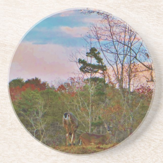 Deer with a Pink blue sky Coaster (Front)