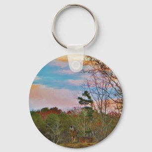 Deer with a Pink blue sky Key Ring