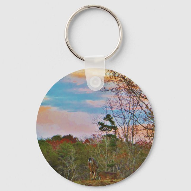 Deer with a Pink blue sky Key Ring (Front)