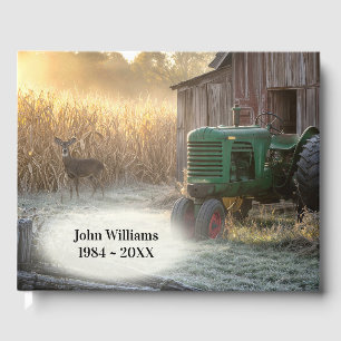 Deer with a Vintage Tractor and Barn Guest Book