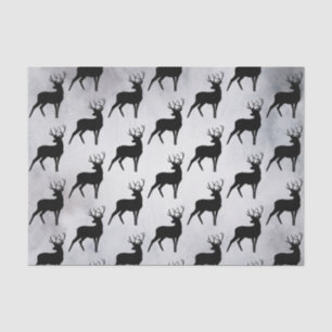 Deer with Antlers Black Silhouette Rustic Pattern Tissue Paper