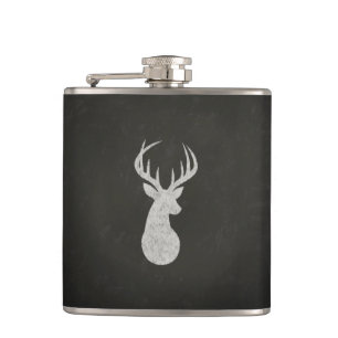 Deer With Antlers Chalk Drawing Hip Flask